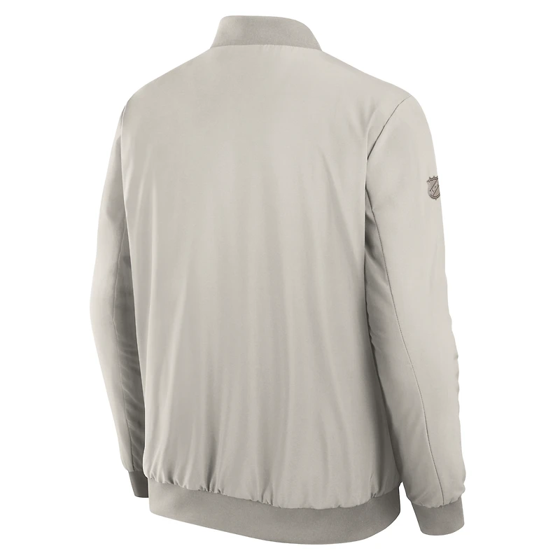 Blouson aviateur entièrement zippé Fanatics Cream Authentic Pro Road des Oilers d'Edmonton pour homme