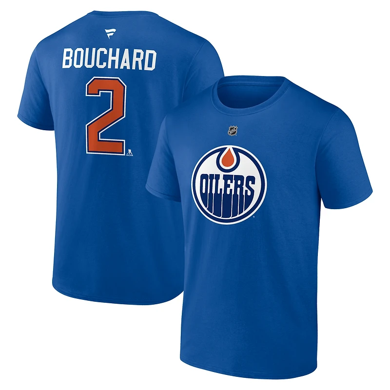 Men's Fanatics Evan Bouchard Royal Edmonton Oilers Authentic Stack Name & Number T-Shirt