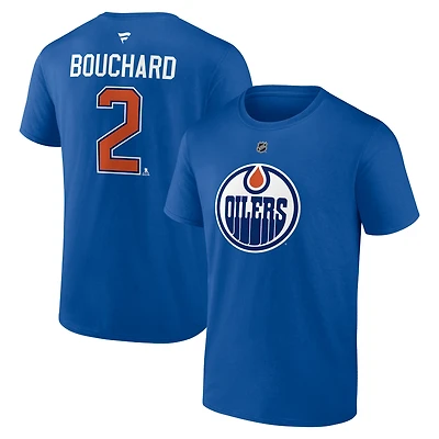Men's Fanatics Evan Bouchard Royal Edmonton Oilers Authentic Stack Name & Number T-Shirt