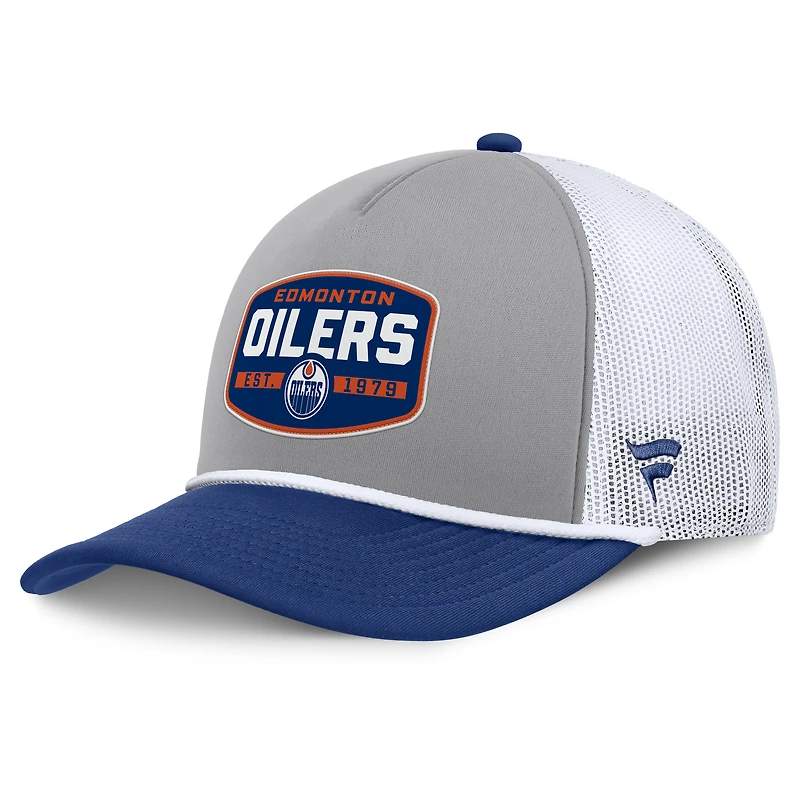 Casquette ajustable en forme de A Fanatics pour homme, gris/bleu royal, des Oilers d'Edmonton