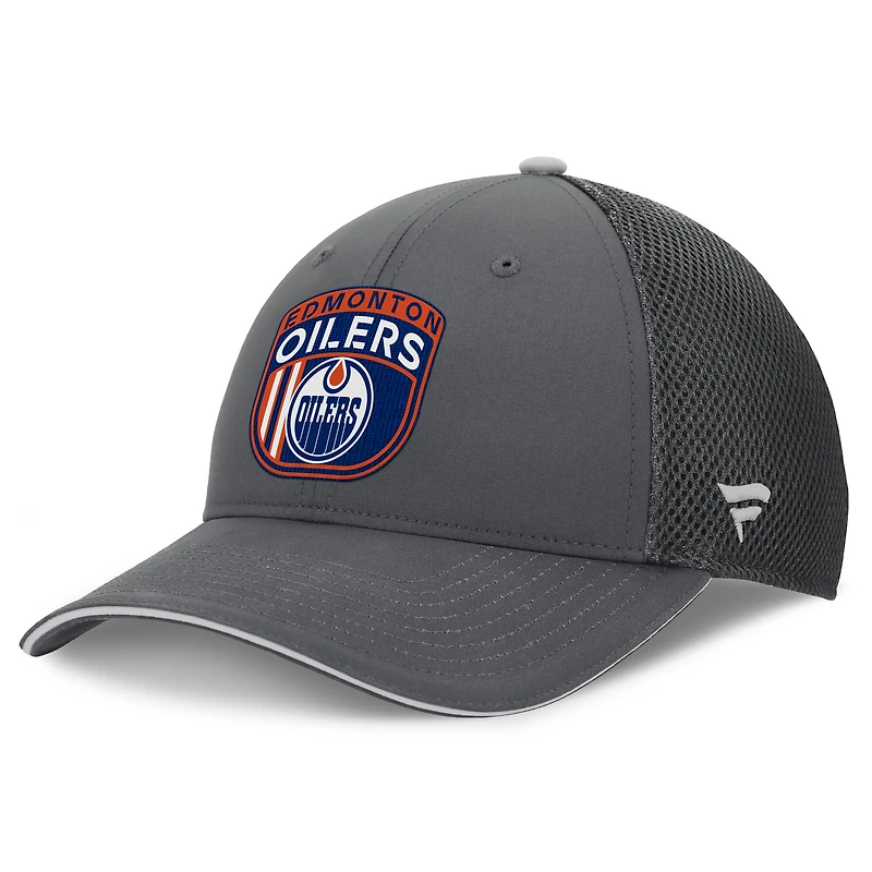 Casquette ajustable Fanatics pour hommes, gris, Authentic Pro Home Ice Trucker des Oilers d'Edmonton