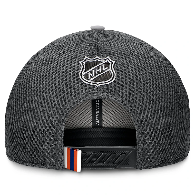 Casquette ajustable Fanatics pour hommes, gris, Authentic Pro Home Ice Trucker des Oilers d'Edmonton