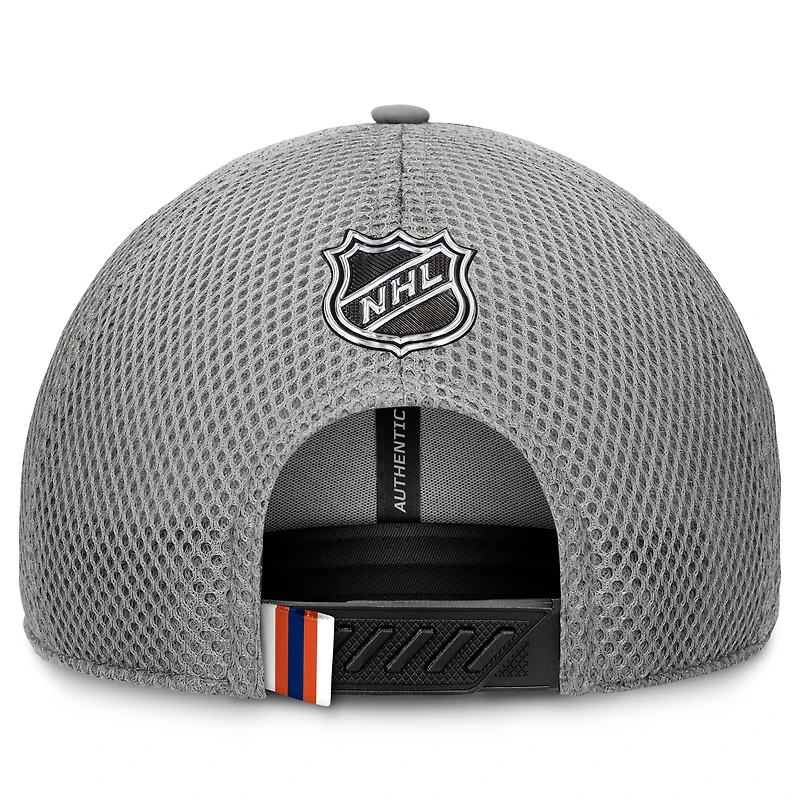 Casquette ajustable Fanatics pour hommes, gris, Authentic Pro Home Ice Trucker des Oilers d'Edmonton