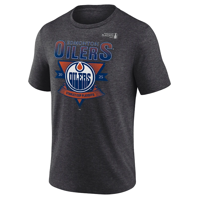 T-shirt tri-blend Fanatics Heather Charcoal pour homme, Oilers d'Edmonton, séries éliminatoires de la Coupe Stanley 2025