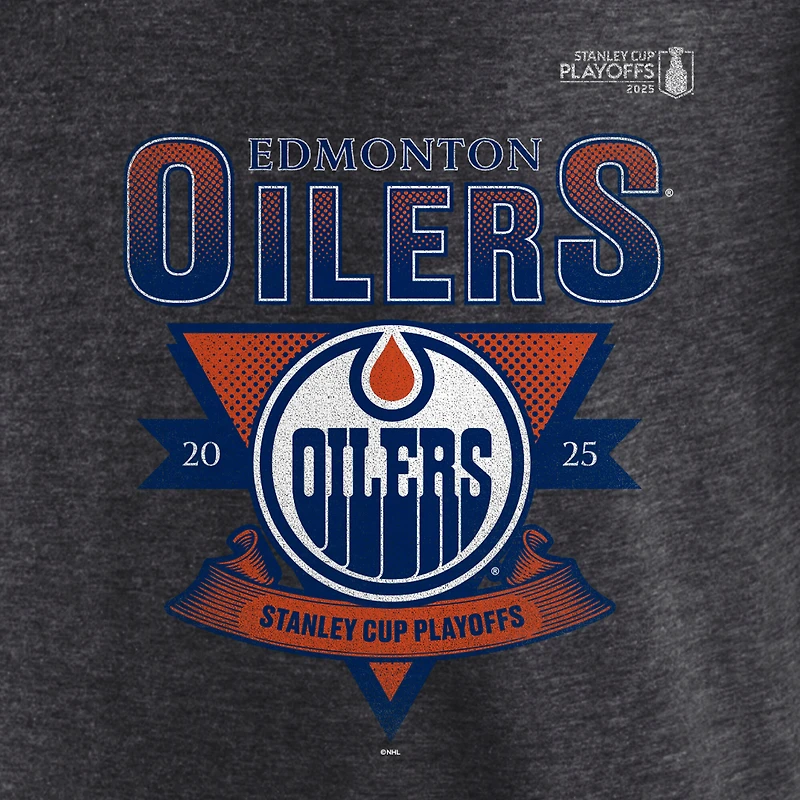 Men's  Fanatics Heather Charcoal Edmonton Oilers 2025 Stanley Cup Playoffs Crease Tri-Blend T-Shirt