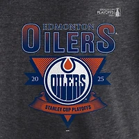 Men's  Fanatics Heather Charcoal Edmonton Oilers 2025 Stanley Cup Playoffs Crease Tri-Blend T-Shirt
