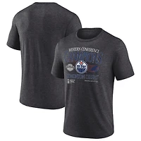T-shirt tri-blend Fanatics Heather Charcoal pour homme, champions de la Conférence Ouest 2025 des Oilers d'Edmonton