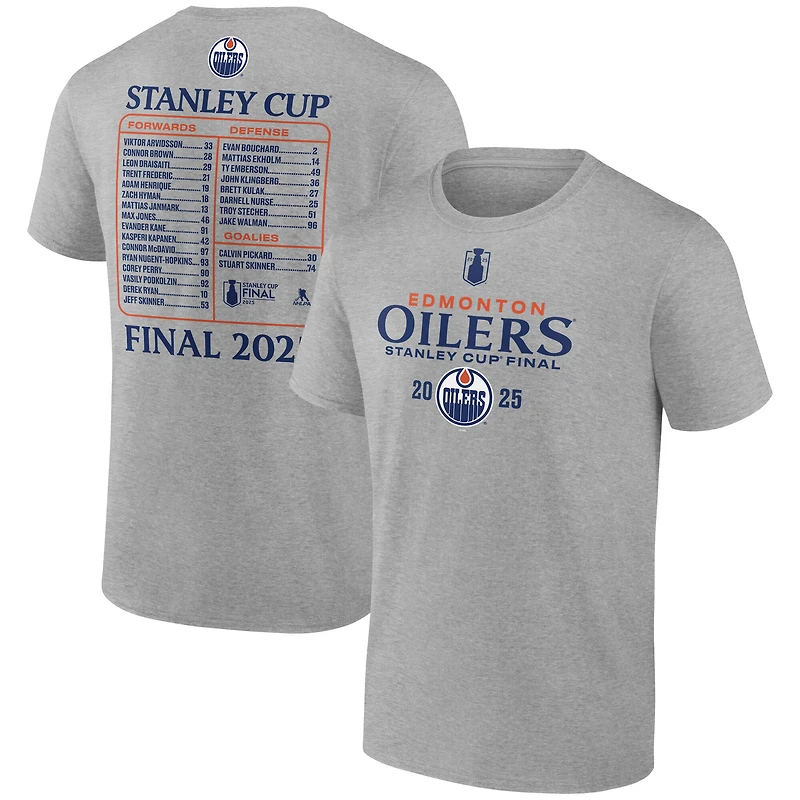 T-shirt Fanatics gris chiné pour homme, alignement des Oilers d'Edmonton la finale de Coupe Stanley 2025