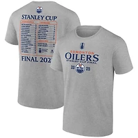 T-shirt Fanatics gris chiné pour homme, alignement des Oilers d'Edmonton la finale de Coupe Stanley 2025