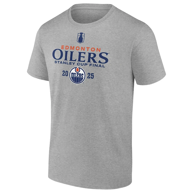 T-shirt Fanatics gris chiné pour homme, alignement des Oilers d'Edmonton la finale de Coupe Stanley 2025
