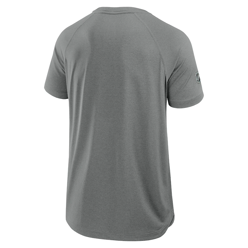 T-shirt de performance authentique Pro Rink Fanatics Heather Grey pour homme des Oilers d'Edmonton, séries éliminatoires la Coupe Stanley 2025