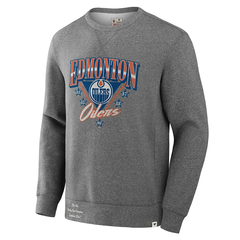 Sweat-shirt en molleton légendaire Fanatics Heather Grey pour hommes, collection Decades des Oilers d'Edmonton