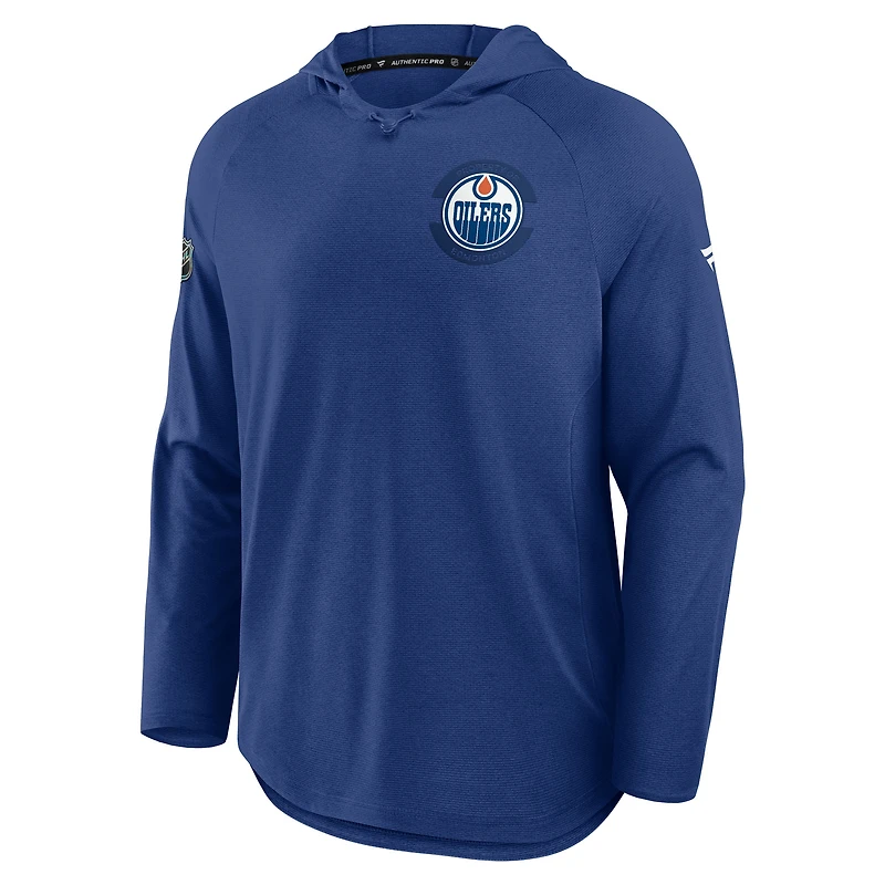 Men's Fanatics Heather Royal Edmonton Oilers Authentic Pro Rink Raglan Pullover Hoodie