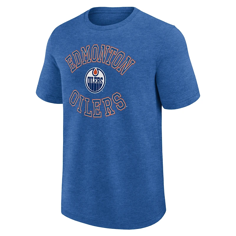T-shirt Fanatics Heather Royal pour homme, inspiré du succès des Oilers d'Edmonton