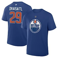 Men's Fanatics Leon Draisaitl Blue Edmonton Oilers Authentic Stack Name & Number T-Shirt