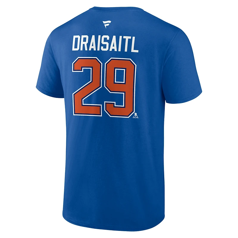 T-shirt authentique pour homme Fanatics Leon Draisaitl des Royal Edmonton Oilers avec nom et numéro Stack