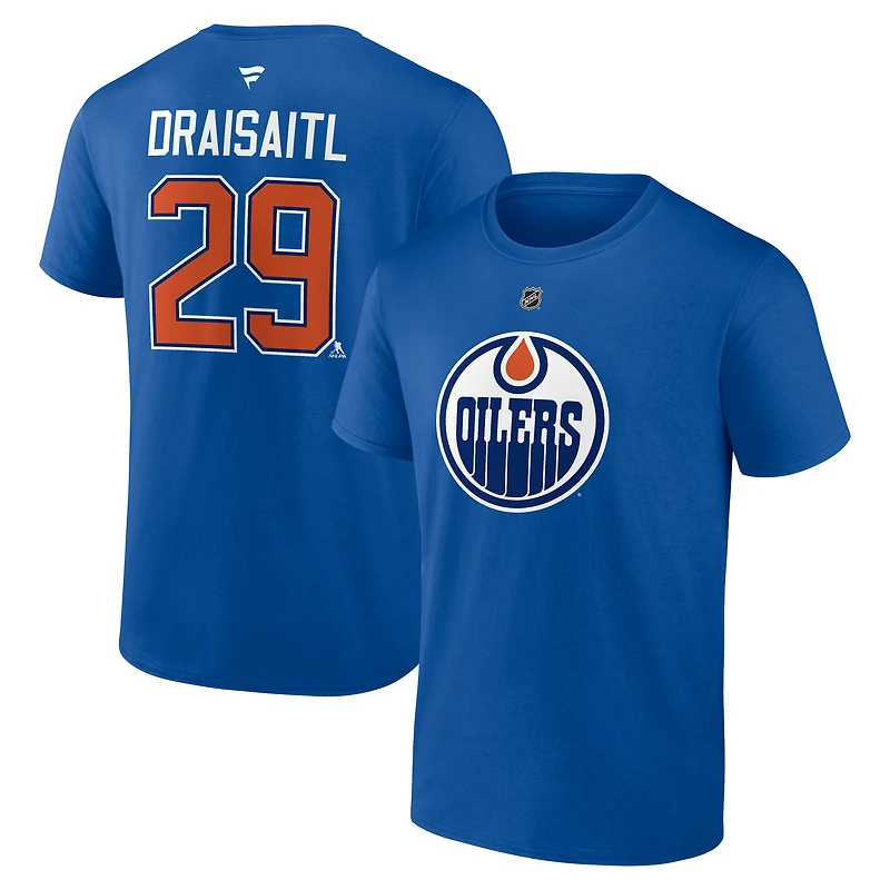 T-shirt authentique pour homme Fanatics Leon Draisaitl des Royal Edmonton Oilers avec nom et numéro Stack