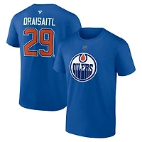 T-shirt authentique pour homme Fanatics Leon Draisaitl des Royal Edmonton Oilers avec nom et numéro Stack