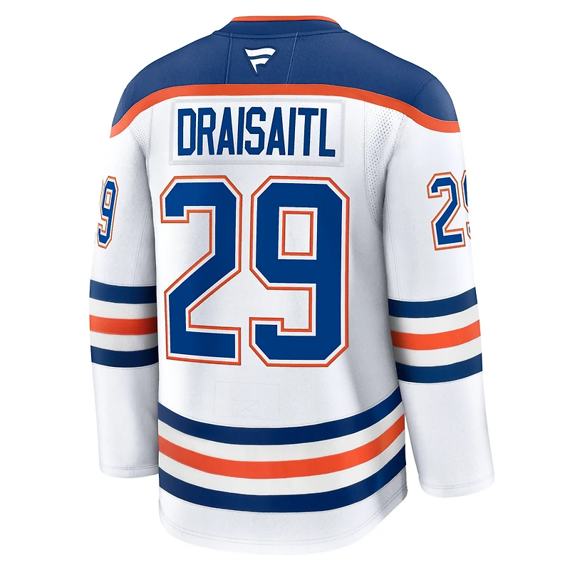 Maillot de joueur extérieur haut gamme blanc des Oilers d'Edmonton Fanatics Leon Draisaitl pour hommes