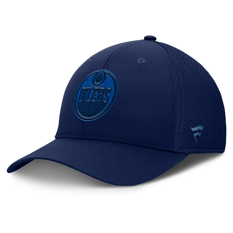 Casquette Fanatics Authentic Pro Road Flex bleu marine pour homme des Oilers d'Edmonton
