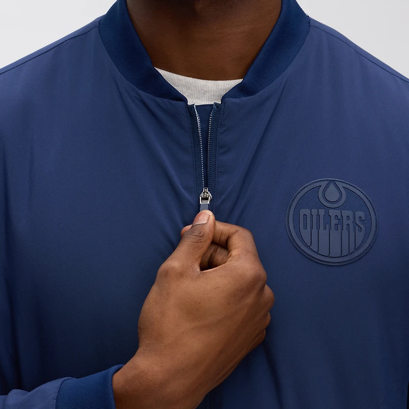 Blouson aviateur léger à fermeture éclair intégrale Fanatics Navy Authentic Pro Road des Oilers d'Edmonton pour homme