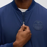 Blouson aviateur léger à fermeture éclair intégrale Fanatics Navy Authentic Pro Road des Oilers d'Edmonton pour homme