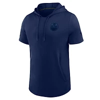 Sweat à capuche manches courtes Fanatics bleu marine Authentic Pro Road des Oilers d'Edmonton pour homme