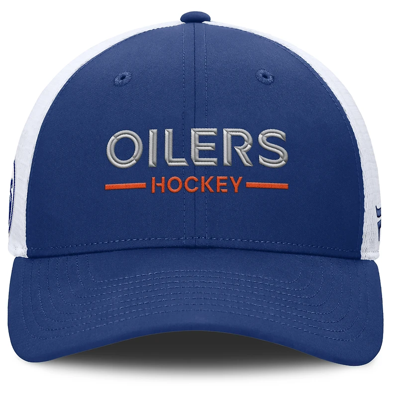 Men's Fanatics Royal/White Edmonton Oilers Authentic Pro Rink Lockup Adjustable Trucker Hat