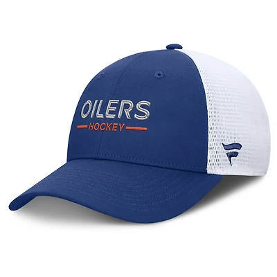 Men's Fanatics Royal/White Edmonton Oilers Authentic Pro Rink Lockup Adjustable Trucker Hat