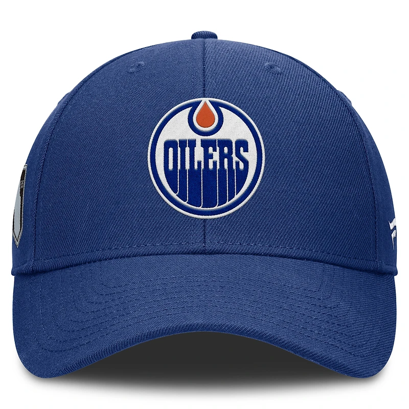Casquette ajustable structurée Fanatics Royal Edmonton Oilers pour hommes, séries éliminatoires de la Coupe Stanley 2025