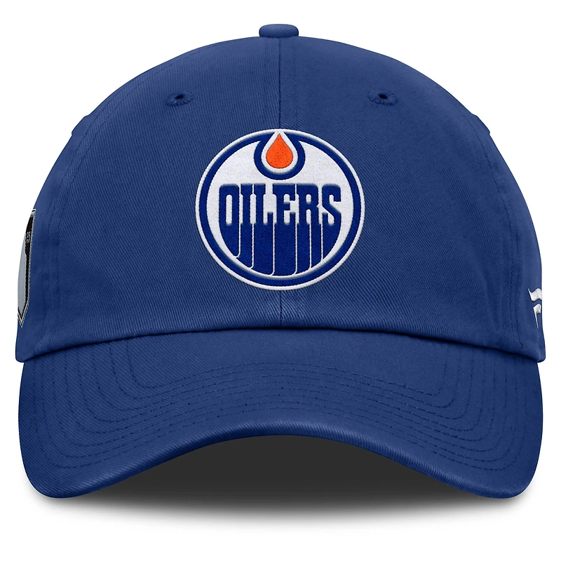 Casquette ajustable non structurée Fanatics Royal Edmonton Oilers pour hommes, séries éliminatoires de la Coupe Stanley 2025