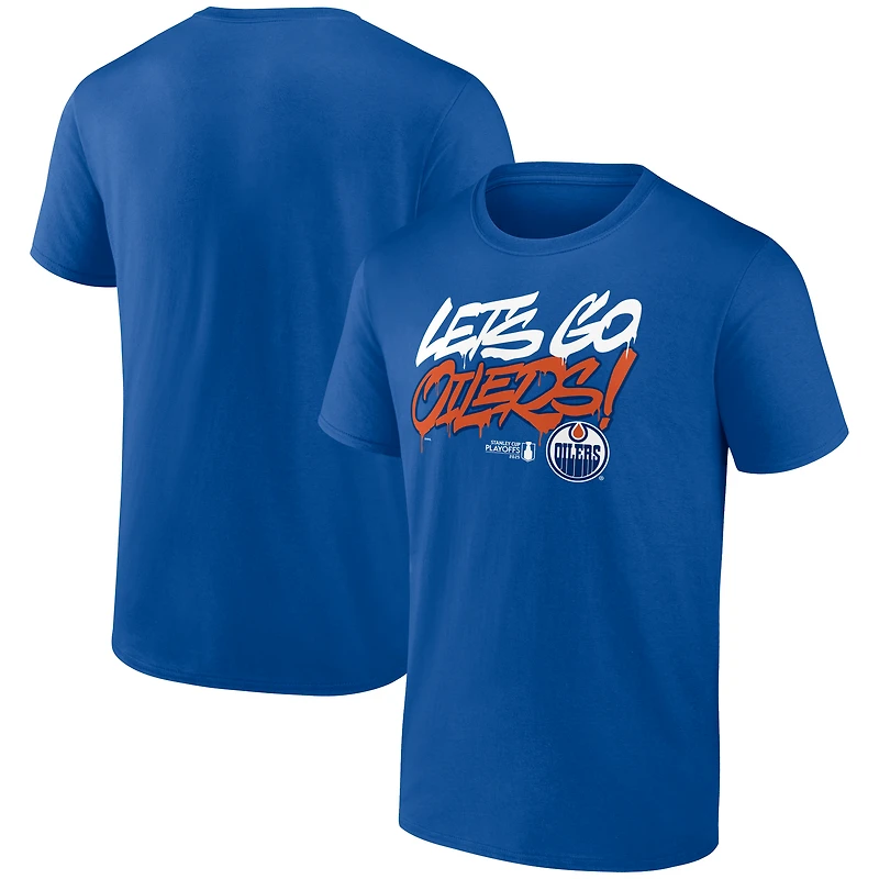 T-shirt Fanatics pour homme avec slogan des séries éliminatoires de la Coupe Stanley 2025 Royal Edmonton Oilers