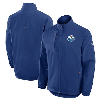 Veste d'entraîneur entièrement zippée Fanatics Royal Edmonton Oilers Authentic Pro Rink pour homme