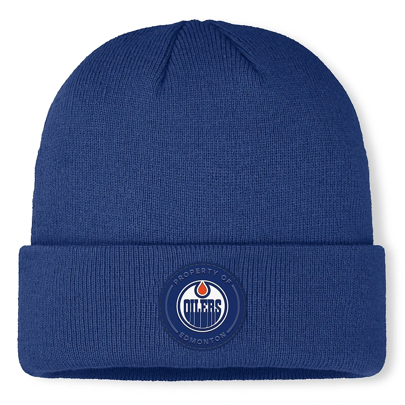 Bonnet tricoté authentique Pro Train à revers pour homme, Fanatics Royal Edmonton Oilers