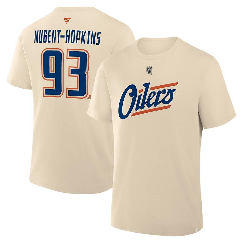 T-shirt beige Fanatics Ryan Nugent-Hopkins pour hommes, nom et numéro alternatifs des Oilers d'Edmonton
