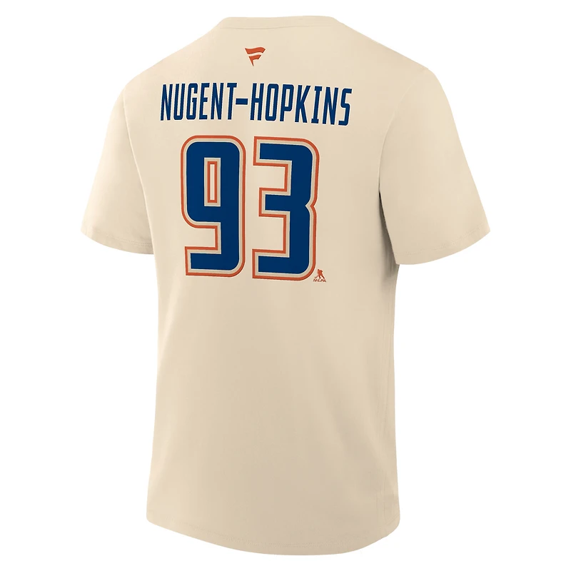 T-shirt beige Fanatics Ryan Nugent-Hopkins pour hommes, nom et numéro alternatifs des Oilers d'Edmonton