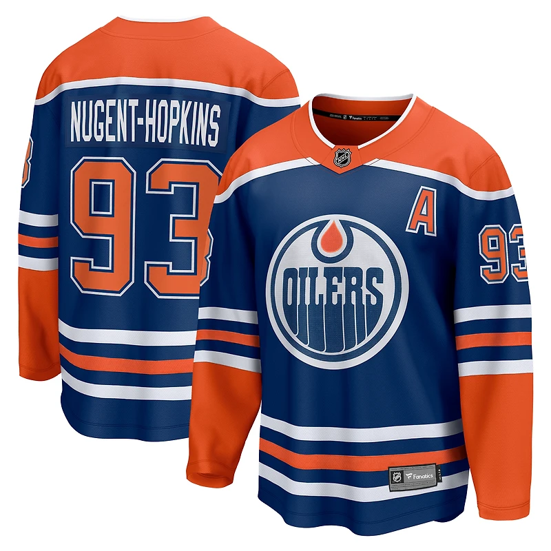 Fanatics pour hommes Ryan Nugent-Hopkins Royal Edmonton Oilers Écusson de capitaine suppléant Joueur échappé à domicile - Maillot