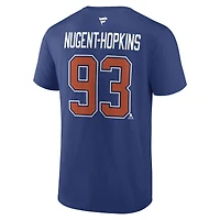 T-shirt Fanatics pour hommes Ryan Nugent-Hopkins Royal Edmonton Oilers Logo Authentic Stack Nom et numéro