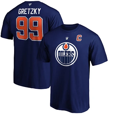 Men's Fanatics Wayne Gretzky Royal Edmonton Oilers Authentic Stack Retired Player Name & Number T-Shirt