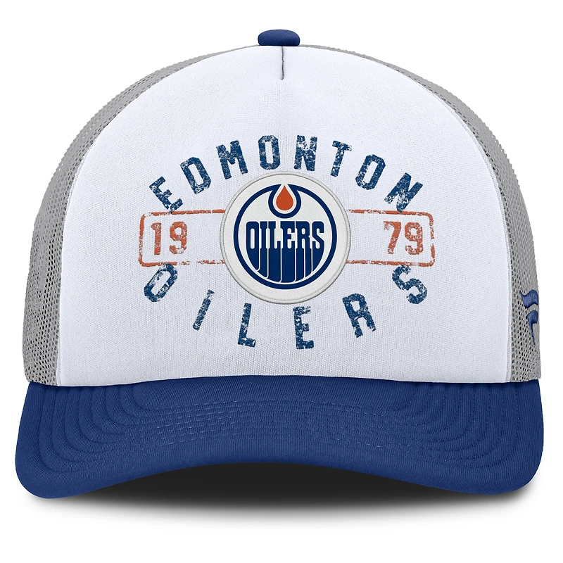 Men's Fanatics White/Royal Edmonton Oilers Division A-Frame Adjustable Hat
