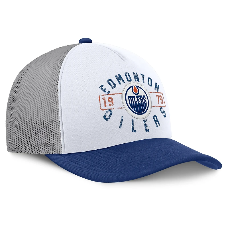Men's Fanatics White/Royal Edmonton Oilers Division A-Frame Adjustable Hat