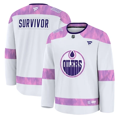 Men's Fanatics White Edmonton Oilers Hockey Fights Cancer Practice Jersey