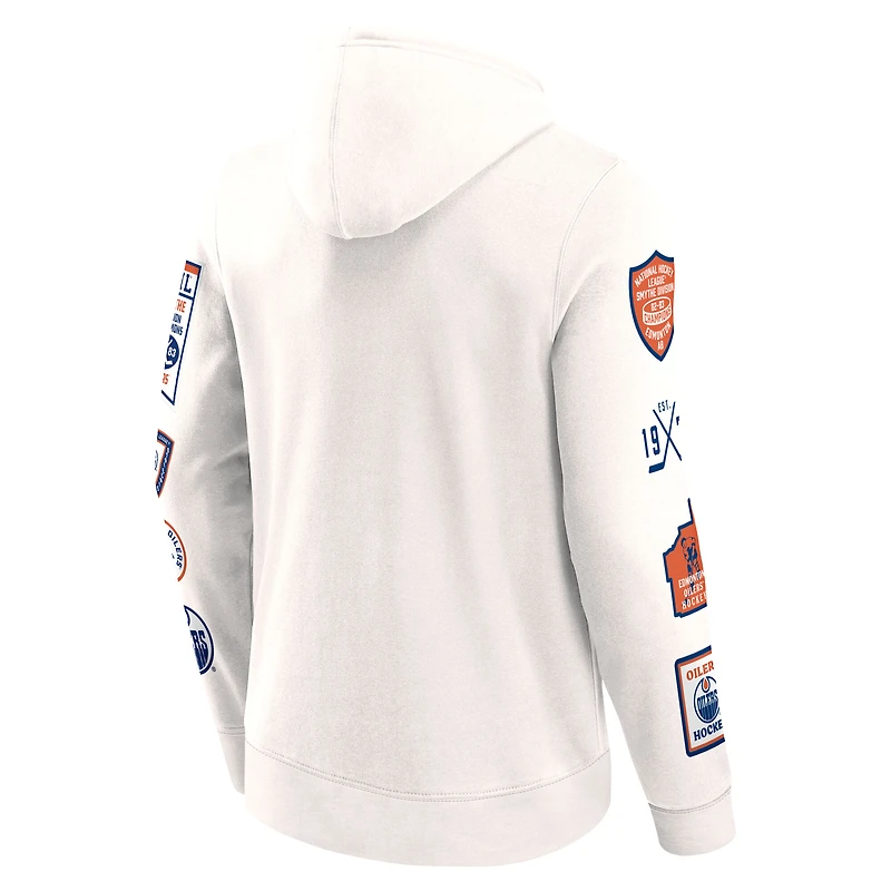 Sweat à capuche en polaire Letterman blanc Fanatics pour hommes des Oilers d'Edmonton
