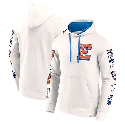 Men's Fanatics White Edmonton Oilers Letterman Fleece Pullover Hoodie