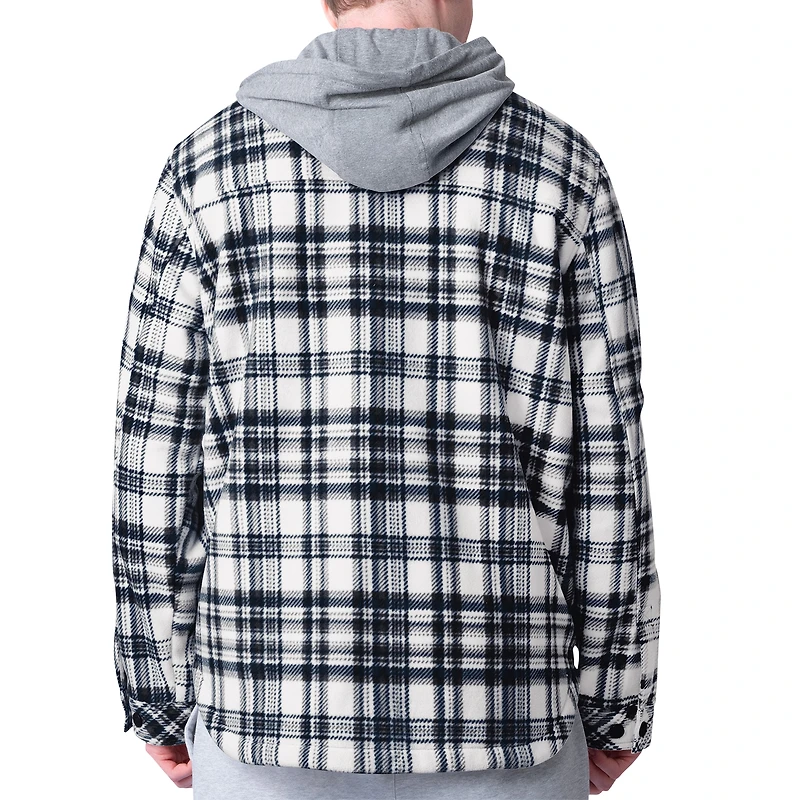 Veste à capuche G-III Sports by Carl Banks pour hommes, bleu marine, Edmonton Oilers Pickoff Plaid Fleece Shirt Jacket