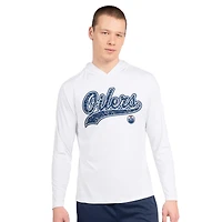 T-shirt rashguard à manches longues et capuche G-III Sports by Carl Banks blanc Edmonton Oilers Wave pour homme