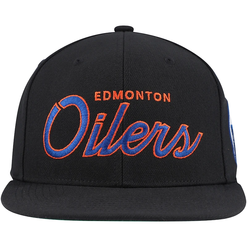 Casquette Snapback noire Mitchell & Ness des Oilers d'Edmonton Core Team Script 2.0 pour hommes