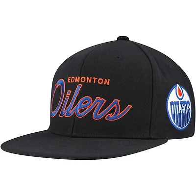 Casquette Snapback noire Mitchell & Ness des Oilers d'Edmonton Core Team Script 2.0 pour hommes