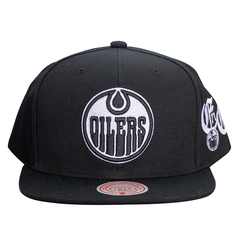 Casquette snapback noire Hello Darkness des Oilers d'Edmonton de Mitchell & Ness pour homme