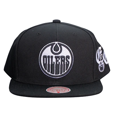 Casquette snapback noire Hello Darkness des Oilers d'Edmonton de Mitchell & Ness pour homme